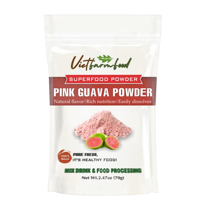 PINK GUAVA POWDER 2.47 oz (70g) VIETFARMFOOD: Pure freeze-dried fruit powder, made from real fruit with no added sugar - Perfect for daily nutrition to keep your body full of vitality.
