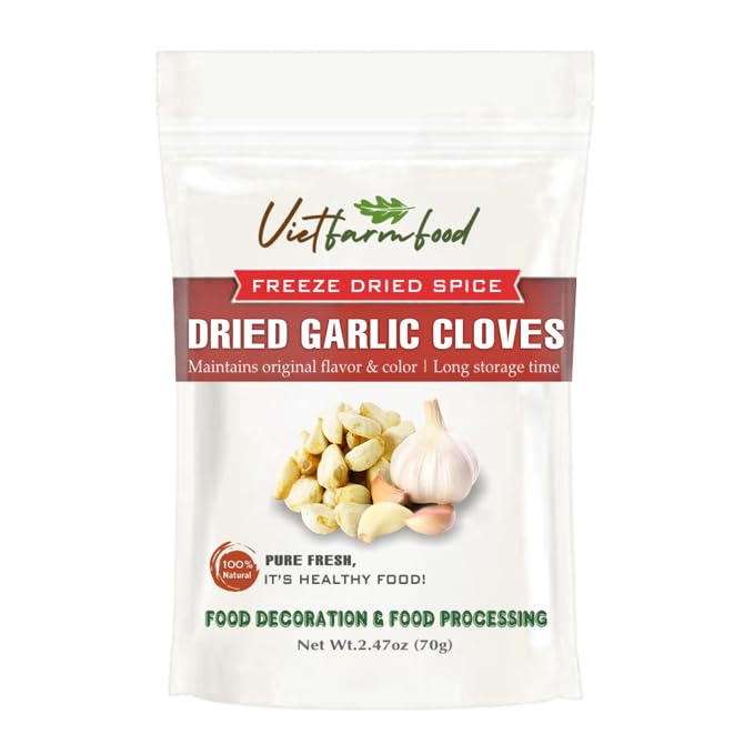 DRIED GARLIC CLOVES 2.47 Oz (70g) VIETFARMFOOD: Freeze-dried spice extract from 100% pure, Convenient Packaging. Long-term Preservation. Used for Processing Cooking, Salad Mixing, Soup, Sauces...