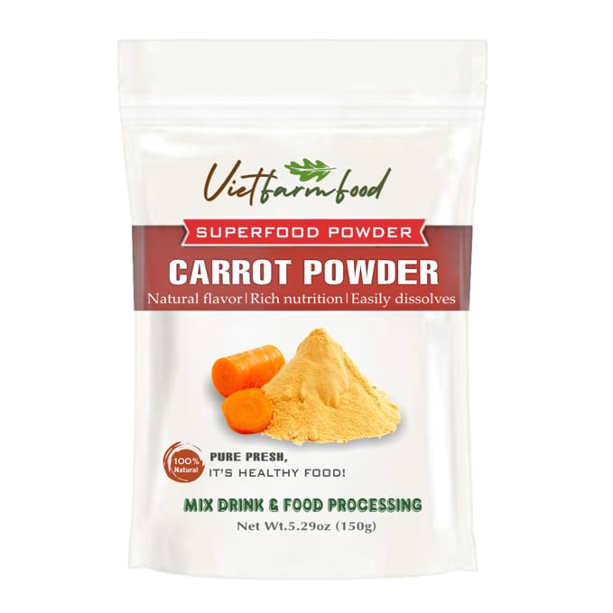 CARROT POWDER 5.29 oz (150g) VIETFARMFOOD: Pure freeze-dried vegetable powder, made from real vegetables with no added sugar - Perfect for daily nutrition to keep your body full of vitality