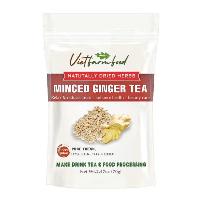 MINCED GINGER TEA 2.47 Oz (70g) VIETFARMFOOD:Natural pure dried herbs are used for making drinks and cooking ingredients. Drinking tea is a healthy habit that makes meals delicious and relaxing