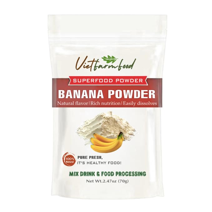 BANANA POWDER 2.47 oz (70g) VIETFARMFOOD: Pure freeze-dried fruit powder, made from real fruit with no added sugar - Perfect for daily nutrition to keep your body full of vitality.