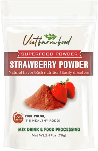 STRAWBERRY POWDER 2.47 oz (70g) VIETFARMFOOD: Pure freeze-dried fruit powder, made from real fruit with no added sugar - Perfect for daily nutrition to keep your body full of vitality.