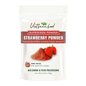 STRAWBERRY POWDER 2.47 oz (70g) VIETFARMFOOD: Pure freeze-dried fruit powder, made from real fruit with no added sugar - Perfect for daily nutrition to keep your body full of vitality.