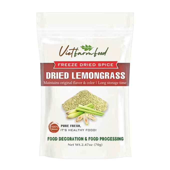 DRIED LEMONGRASS 2.47 Oz (70g) VIETFARMFOOD: Freeze-dried spice extract from 100% pure, Convenient Packaging. Long-term Preservation. Used for Processing Cooking, Baking, Salad Mixing, Soup, Sauces..,