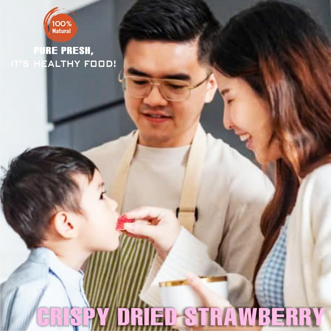 CRISPY DRIED STRAWBERRIES 2.47oz (70g) VIETFARMFOOD: Freeze-dried, No Sugar Added, Naturally Sweet, Rich in natural nutrients, making it a great snack option, Suitable For Snacking Or As A Gift
