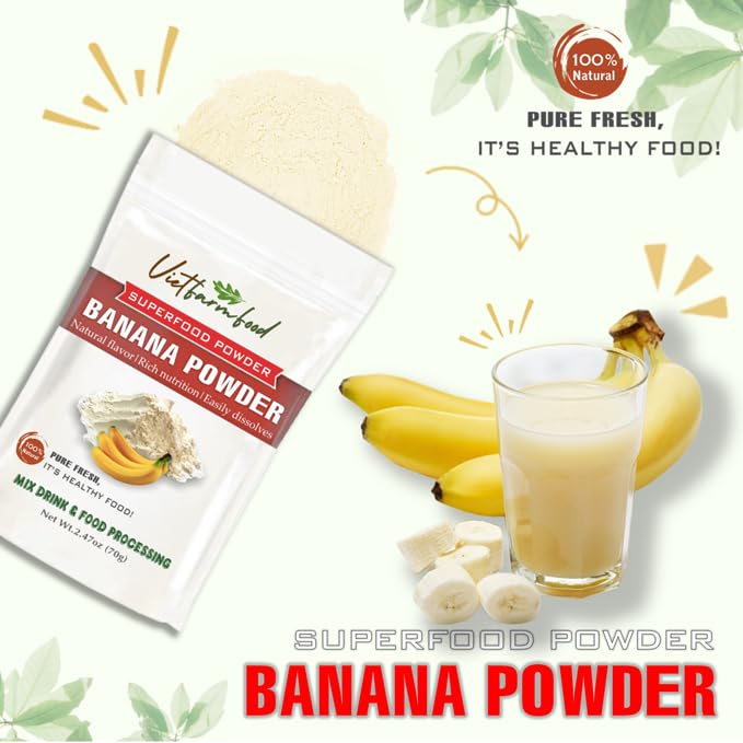 BANANA POWDER 2.47 oz (70g) VIETFARMFOOD: Pure freeze-dried fruit powder, made from real fruit with no added sugar - Perfect for daily nutrition to keep your body full of vitality.