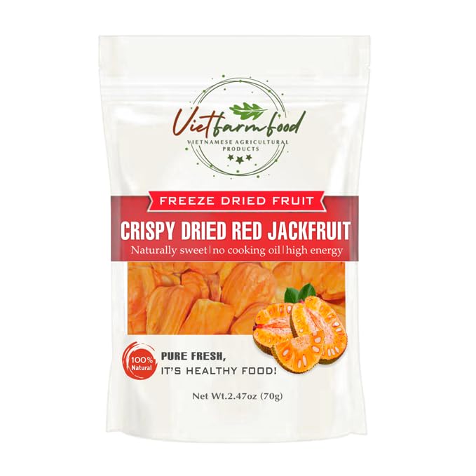 CRISPY DRIED RED JACKFRUIT 2.47 Oz (70g) VIETFARMFOOD: Freeze-drying Fruit, Instant Food Made From 100% Pure Fresh Fruit, no Sugar Added, no Sulfur, no Salt, no Cooking Oil, Convenient Gift or Snack.