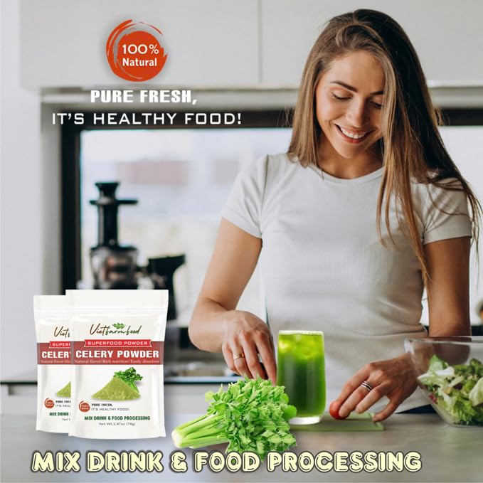 CELERY POWDER 2.47 oz (70g) VIETFARMFOOD: Pure freeze-dried vegetable powder, made from real vegetables with no added sugar - Perfect for daily nutrition to keep your body full of vitality