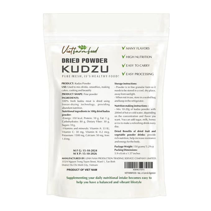 VIETFARMFOOD - KUDZU POWDER 5.29 oz (150g) VIETFARMFOOD: Pure freeze-dried vegetable powder, made from real vegetables with no added sugar - Perfect for daily nutrition to keep your body of vitality