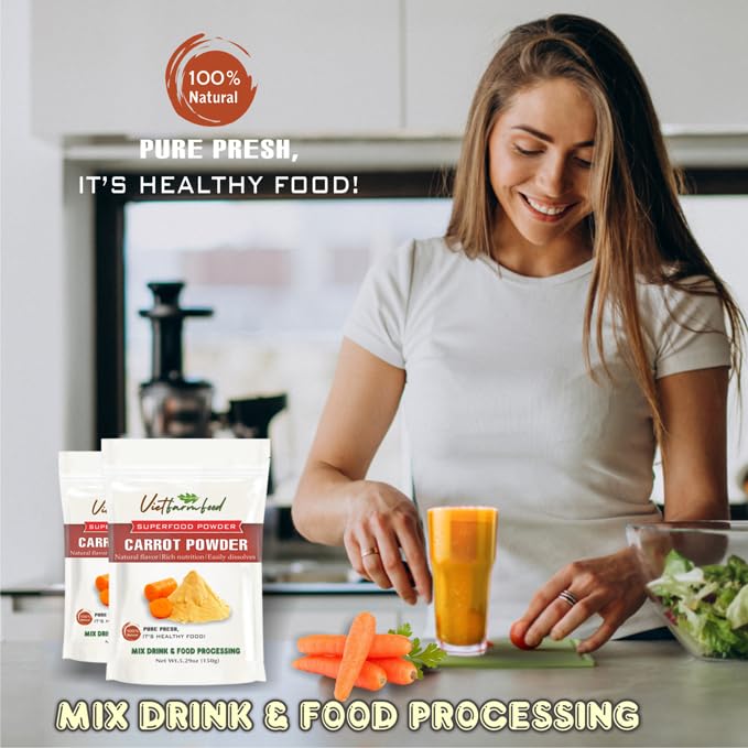 CARROT POWDER 5.29 oz (150g) VIETFARMFOOD: Pure freeze-dried vegetable powder, made from real vegetables with no added sugar - Perfect for daily nutrition to keep your body full of vitality