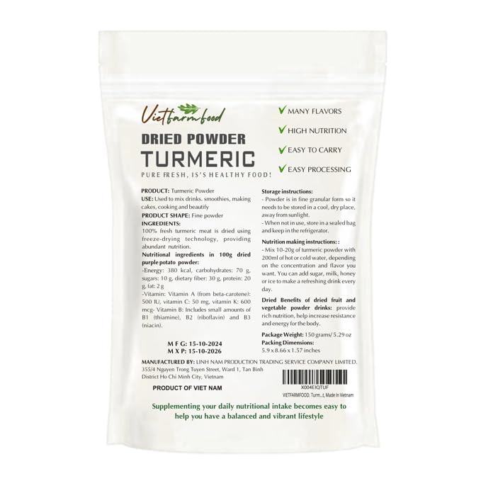 TURMERIC STARCH 2.47 oz (70g) VIETFARMFOOD: Pure freeze-dried vegetable powder, made from real vegetables with no added sugar - Perfect for daily nutrition to keep your body full of vitality