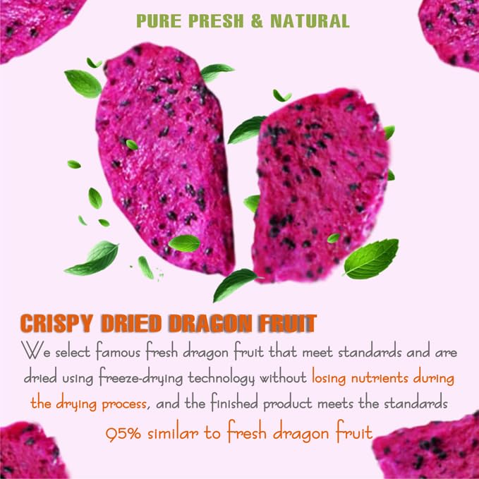 CRISPY DRIED RED DRAGON 2.47 Oz (70g) VIETFARMFOOD: Freeze-drying Fruit, Instant Food Made From 100% Pure Fresh Fruit, no Sugar Added, no Sulfur, no Salt, no Cooking Oil, Convenient Gift or Snack.