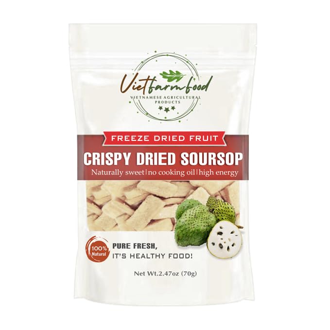 CRISPY DRIED SOURSOP 2.47oz (70g) VIETFARMFOOD: Freeze-dried, No Sugar Added, Naturally Sweet, Rich in natural nutrients, making it a great snack option, Suitable For Snacking Or As A Gift