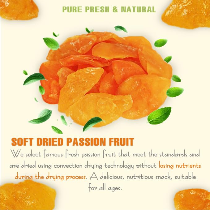 SOFT DRIED PASSION FRUIT 5.29oz (150g) VIETFARMFOOD: Convection dried fruit with a little sugar, salt, natural sweetness, soft when chewed. Suitable for snack, topping, healthy desserts for all ages