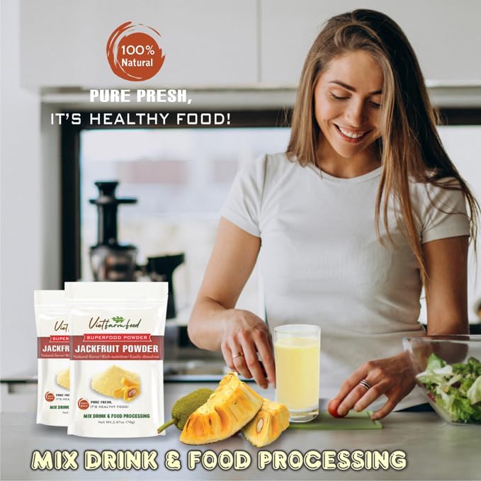 JACKFRUIT POWDER 2.47 oz (70g) VIETFARMFOOD: Pure freeze-dried fruit powder, made from real fruit with no added sugar - Perfect for daily nutrition to keep your body full of vitality.