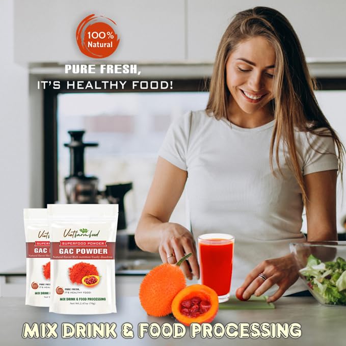 GAC POWDER 2.47 oz (70g) VIETFARMFOOD: Pure freeze-dried vegetable powder, made from real vegetables with no added sugar - Perfect for daily nutrition to keep your body full of vitality