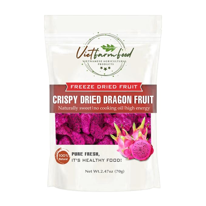 CRISPY DRIED RED DRAGON 2.47 Oz (70g) VIETFARMFOOD: Freeze-drying Fruit, Instant Food Made From 100% Pure Fresh Fruit, no Sugar Added, no Sulfur, no Salt, no Cooking Oil, Convenient Gift or Snack.
