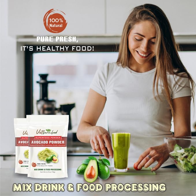 AVOCADO POWDER 2.47 oz (70g) VIETFARMFOOD: Pure freeze-dried fruit powder, made from real fruit with no added sugar - Perfect for daily nutrition to keep your body full of vitality.