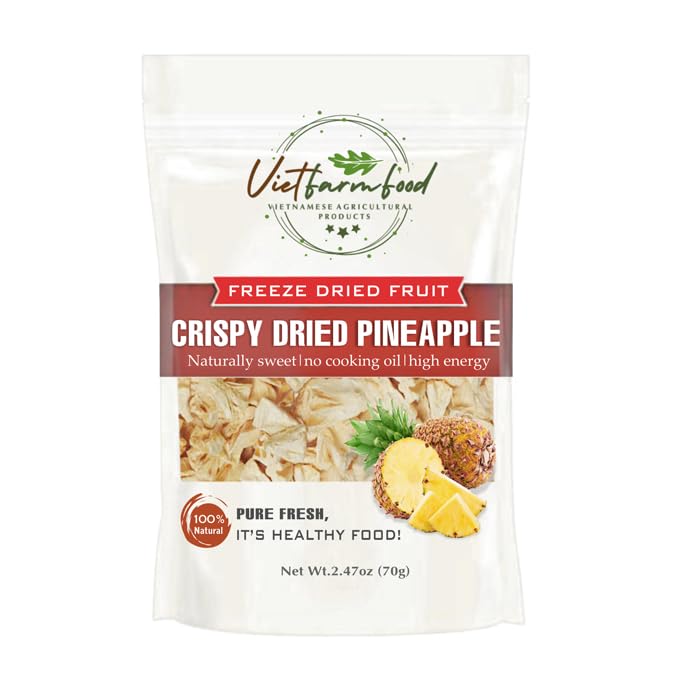 CRISPY DRIED PINEAPPLE 2.47 Oz (70g) VIETFARMFOOD: Freeze-drying Fruit, Instant Food Made From 100% Pure Fresh Fruit, no Sugar Added, no Sulfur, no Salt, no Cooking Oil, Convenient Gift or Snack.