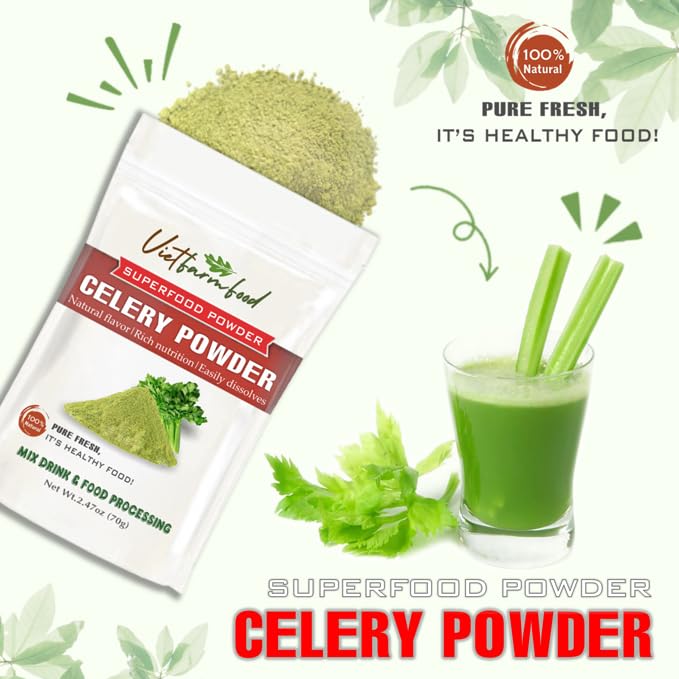 CELERY POWDER 2.47 oz (70g) VIETFARMFOOD: Pure freeze-dried vegetable powder, made from real vegetables with no added sugar - Perfect for daily nutrition to keep your body full of vitality
