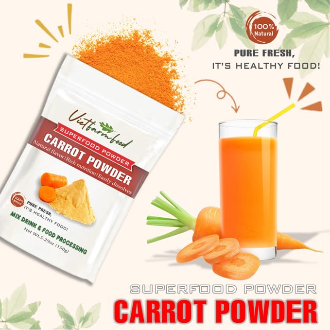 CARROT POWDER 5.29 oz (150g) VIETFARMFOOD: Pure freeze-dried vegetable powder, made from real vegetables with no added sugar - Perfect for daily nutrition to keep your body full of vitality