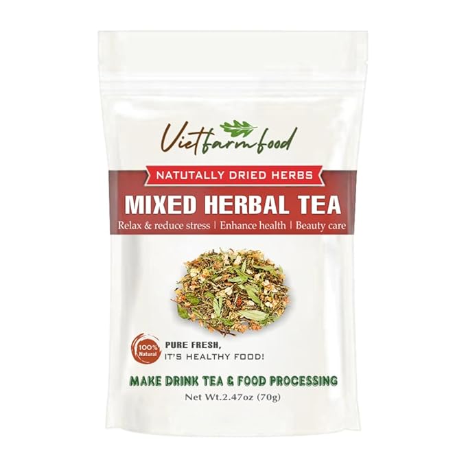 MIXED HERBAL TEA 2.47 Oz (70g) VIETFARMFOOD:Natural pure dried herbs are used for making drinks and cooking ingredients. Drinking tea is a healthy habit that makes meals delicious and relaxing