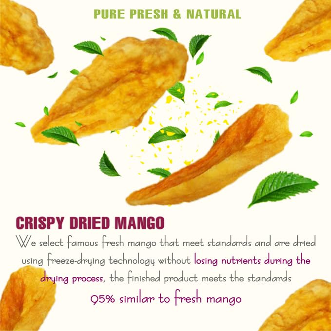 CRISPY DRIED MANGO 2.47oz (70g) VIETFARMFOOD: Freeze-dried, No Sugar Added, Naturally Sweet, Rich in natural nutrients, making it a great snack option, Suitable For Snacking Or As A Gift