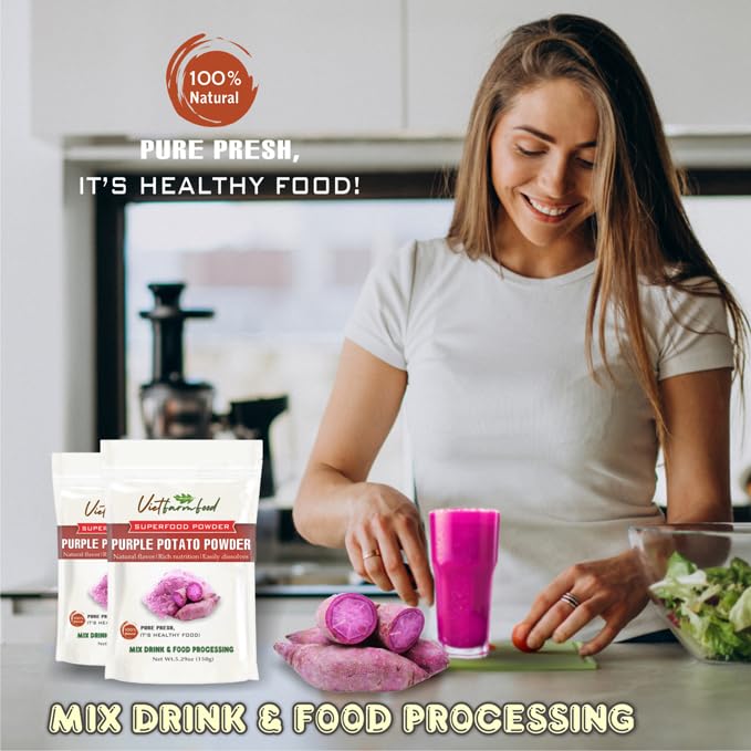 PURPLE POTATO POWDER 5.29 oz (150g) VIETFARMFOOD: Pure freeze-dried vegetable powder, made from real vegetables with no added sugar - Perfect for daily nutrition to keep your body full of vitality