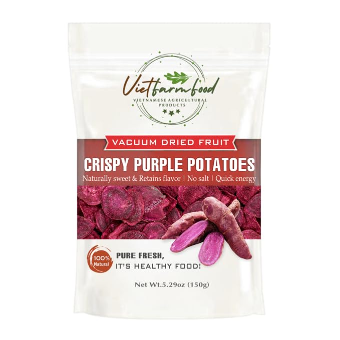 CRISPY DRIED PURPLE POTATOES 5.29 Oz (150g) VIETFARMFOOD: Vacuum-drying fruit, Instant Food Made From 100% Pure Fresh Fruit, Retains The Flavor, no Added Sugar, no Sulfur. Convenient Gift or Snack