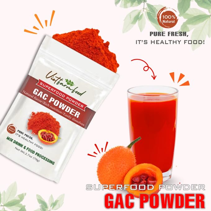 GAC POWDER 2.47 oz (70g) VIETFARMFOOD: Pure freeze-dried vegetable powder, made from real vegetables with no added sugar - Perfect for daily nutrition to keep your body full of vitality