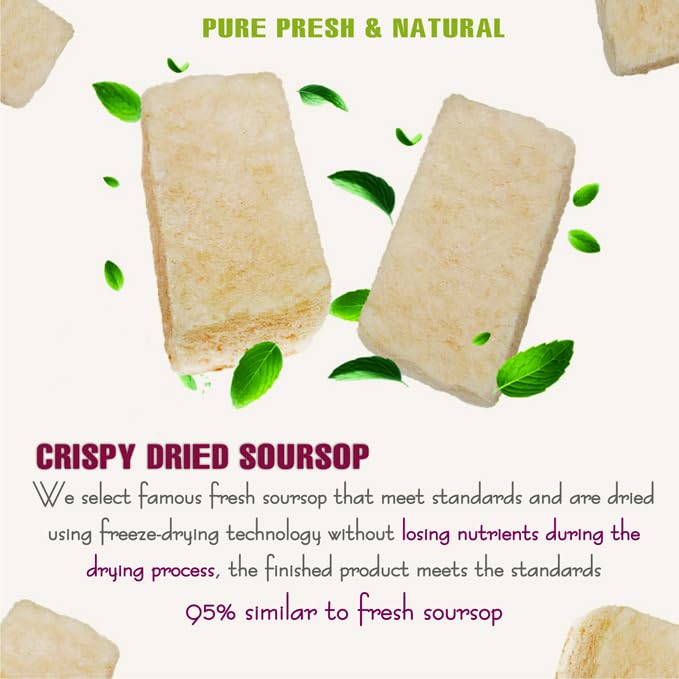 CRISPY DRIED SOURSOP 2.47oz (70g) VIETFARMFOOD: Freeze-dried, No Sugar Added, Naturally Sweet, Rich in natural nutrients, making it a great snack option, Suitable For Snacking Or As A Gift
