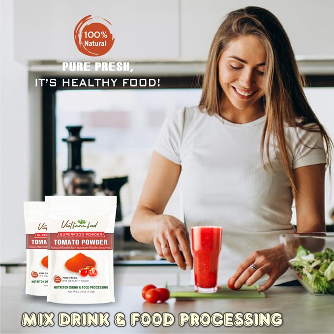 TOMATO POWDER 5.29 oz (150g) VIETFARMFOOD: Pure freeze-dried vegetable powder, made from real vegetables with no added sugar - Perfect for daily nutrition to keep your body full of vitality