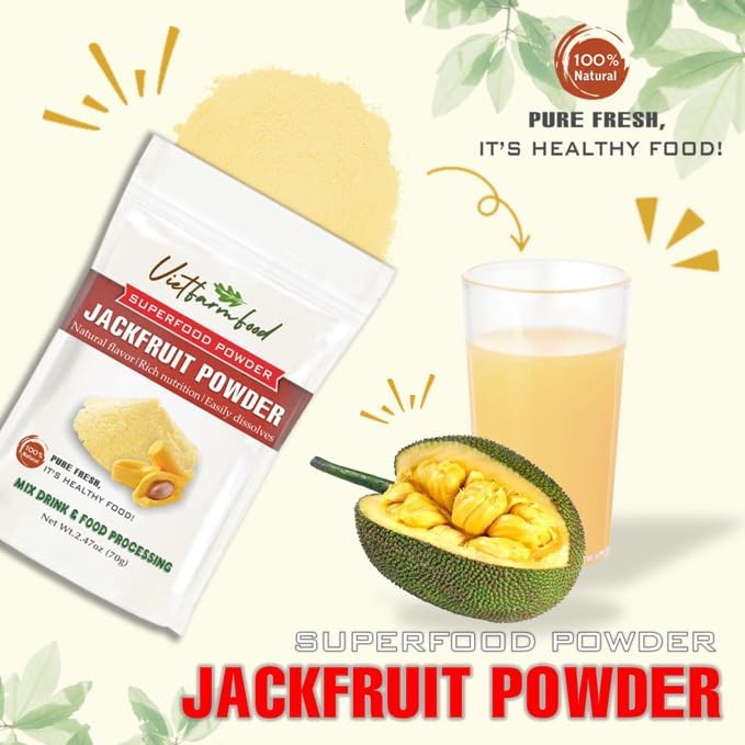 JACKFRUIT POWDER 2.47 oz (70g) VIETFARMFOOD: Pure freeze-dried fruit powder, made from real fruit with no added sugar - Perfect for daily nutrition to keep your body full of vitality.