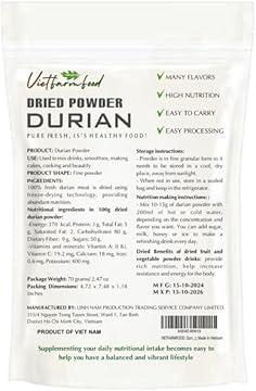 DURIAN POWDER 2.47 oz (70g) VIETFARMFOOD: Pure freeze-dried fruit powder, made from real fruit with no added sugar - Perfect for daily nutrition to keep your body full of vitality.