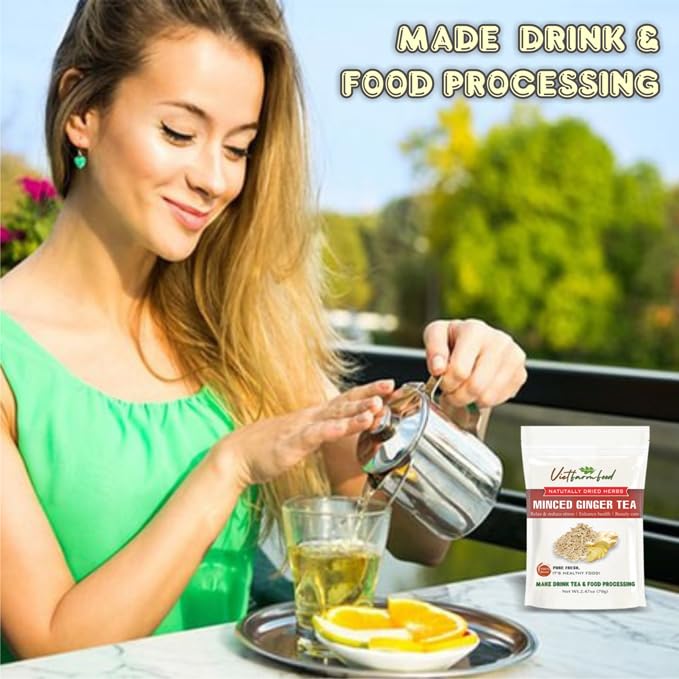 MINCED GINGER TEA 2.47 Oz (70g) VIETFARMFOOD:Natural pure dried herbs are used for making drinks and cooking ingredients. Drinking tea is a healthy habit that makes meals delicious and relaxing