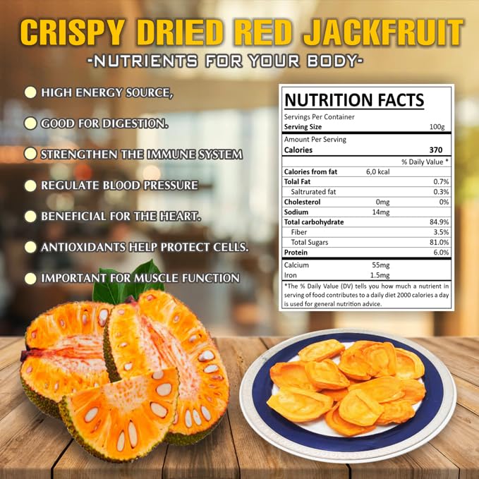 CRISPY DRIED RED JACKFRUIT 2.47 Oz (70g) VIETFARMFOOD: Freeze-drying Fruit, Instant Food Made From 100% Pure Fresh Fruit, no Sugar Added, no Sulfur, no Salt, no Cooking Oil, Convenient Gift or Snack.