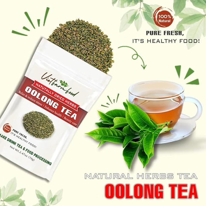 OOLONG TEA 2.47 Oz (70g) VIETFARMFOOD:Natural pure dried herbs are used for making drinks and cooking ingredients. Drinking tea is a healthy habit that makes meals delicious and relaxing