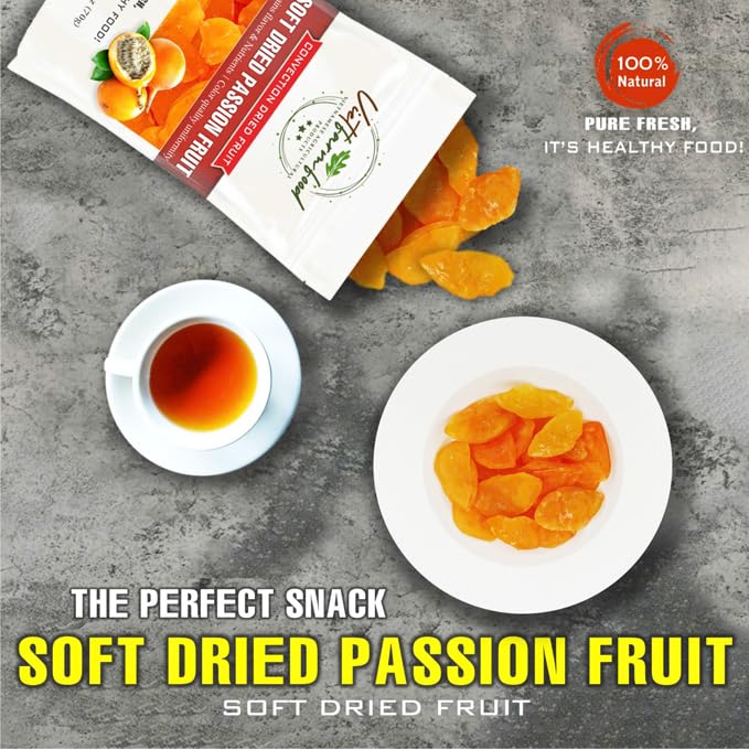 SOFT DRIED PASSION FRUIT 5.29oz (150g) VIETFARMFOOD: Convection dried fruit with a little sugar, salt, natural sweetness, soft when chewed. Suitable for snack, topping, healthy desserts for all ages