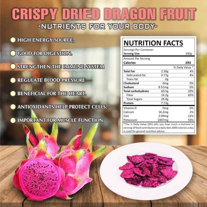 CRISPY DRIED RED DRAGON 2.47 Oz (70g) VIETFARMFOOD: Freeze-drying Fruit, Instant Food Made From 100% Pure Fresh Fruit, no Sugar Added, no Sulfur, no Salt, no Cooking Oil, Convenient Gift or Snack.