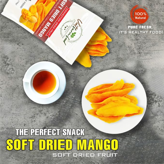 SOFT DRIED MANGO 5.29oz (150g) VIETFARMFOOD: Convection dried fruit with a little sugar, salt, natural sweetness, soft when chewed. Suitable for snack, topping, healthy desserts for all ages