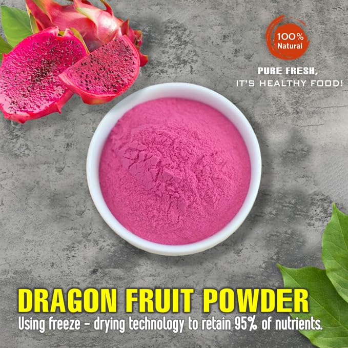 DRAGON FRUIT POWDER 2.47 oz (70g) VIETFARMFOOD: Pure freeze-dried fruit powder, made from real fruit with no added sugar - Perfect for daily nutrition to keep your body full of vitality.