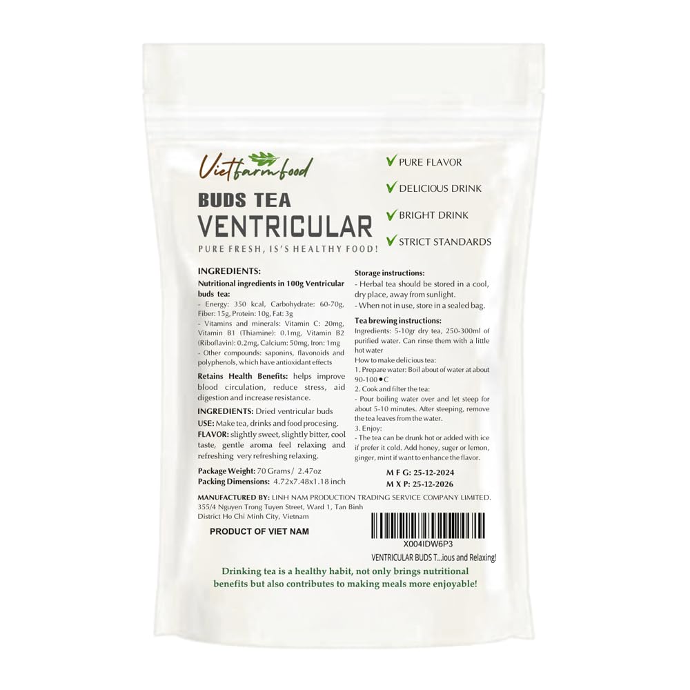 VENTRICULAR BUDS TEA 2.47 Oz (70g) VIETFARMFOOD:Natural pure dried herbs are used for making drinks and cooking ingredients. Drinking tea is a healthy habit that makes meals delicious and relaxing