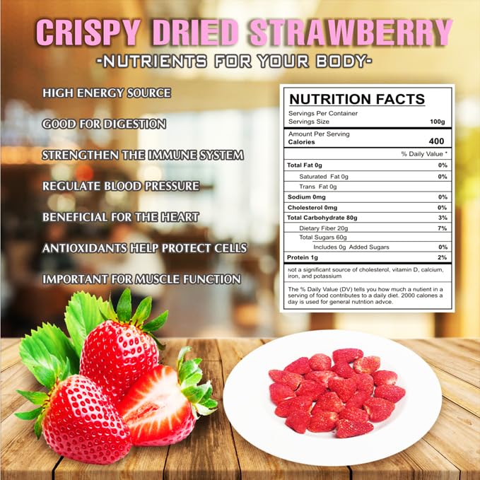 CRISPY DRIED STRAWBERRIES 2.47oz (70g) VIETFARMFOOD: Freeze-dried, No Sugar Added, Naturally Sweet, Rich in natural nutrients, making it a great snack option, Suitable For Snacking Or As A Gift