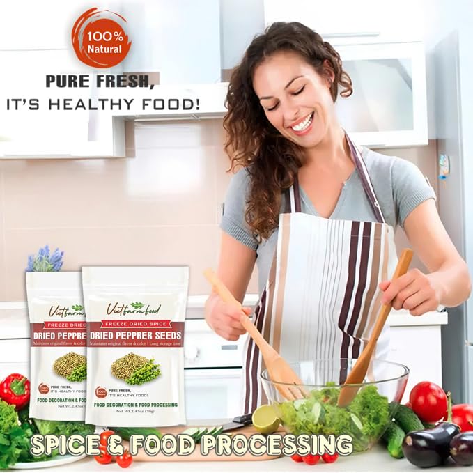 DRIED WHITE PEPPERCORNS 2.47 Oz (70g) VIETFARMFOOD: Pure, natural freeze-dried spice made from real vegetables and fruits - perfect for enhancing every meal, from cooking, baking, salad, soups, sauces
