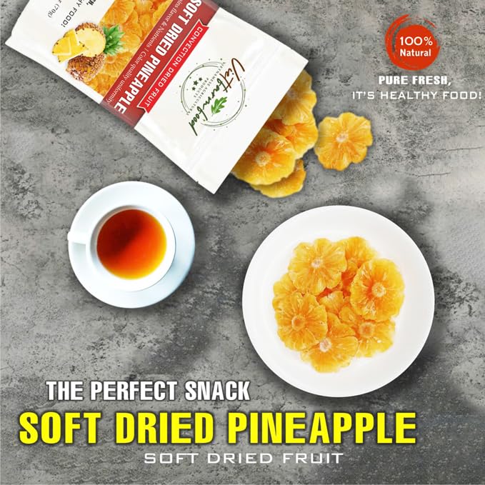 SOFT DRIED PINEAPPLE 5.29oz (150g) VIETFARMFOOD: Convection dried fruit with a little sugar, salt, natural sweetness, soft when chewed. Suitable for snack, topping, healthy desserts for all ages