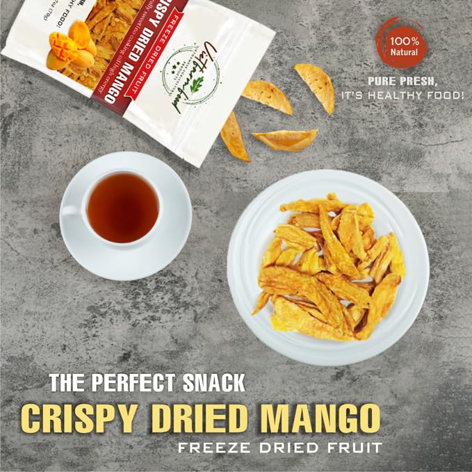 CRISPY DRIED MANGO 2.47oz (70g) VIETFARMFOOD: Freeze-dried, No Sugar Added, Naturally Sweet, Rich in natural nutrients, making it a great snack option, Suitable For Snacking Or As A Gift