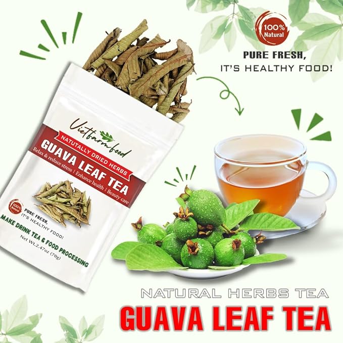 GUAVA LEAF TEA 2.47 Oz (70g) VIETFARMFOOD:Natural pure dried herbs are used for making drinks and cooking ingredients. Drinking tea is a healthy habit that makes meals delicious and relaxing