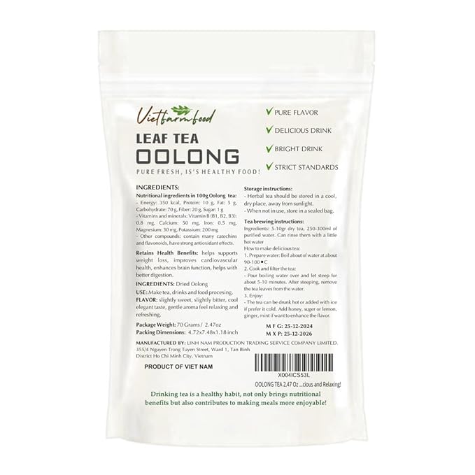 OOLONG TEA 2.47 Oz (70g) VIETFARMFOOD:Natural pure dried herbs are used for making drinks and cooking ingredients. Drinking tea is a healthy habit that makes meals delicious and relaxing