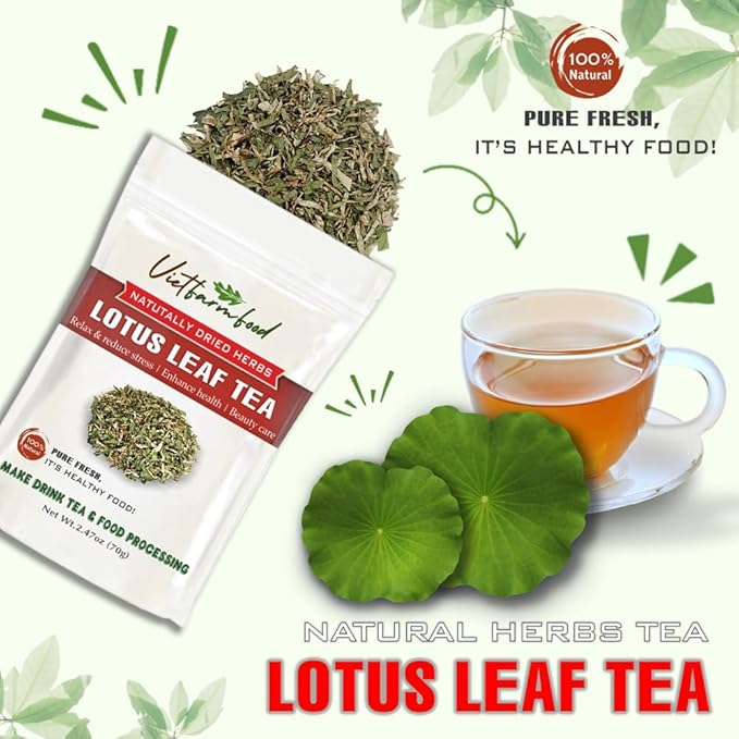 LOTUS LEAF TEA 2.47 Oz (70g) VIETFARMFOOD:Natural pure dried herbs are used for making drinks and cooking ingredients. Drinking tea is a healthy habit that makes meals delicious and relaxing