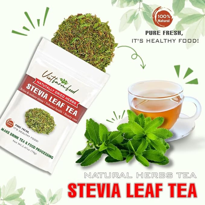 STEVIA LEAF TEA 2.47 Oz (70g) VIETFARMFOOD:Natural pure dried herbs are used for making drinks and cooking ingredients. Drinking tea is a healthy habit that makes meals delicious and relaxing